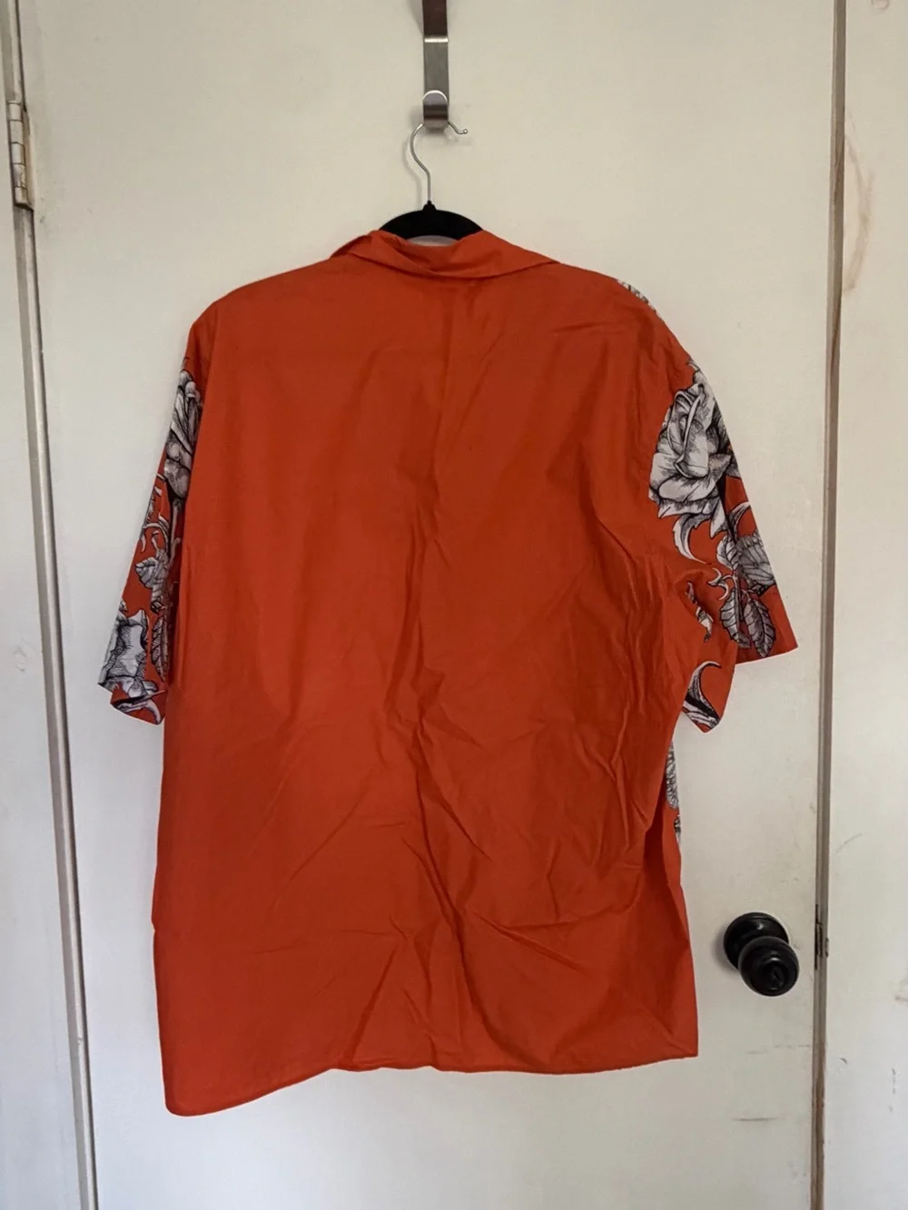 Valentino Orange Short-Sleeve Floral Button-Down Shirt